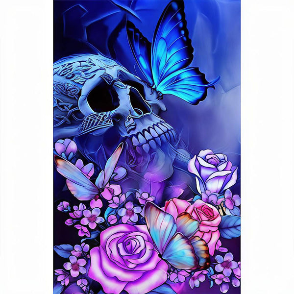 5D Diamond Painting XXL AB Steine Schädel mit Blumen, Unique-Diamond