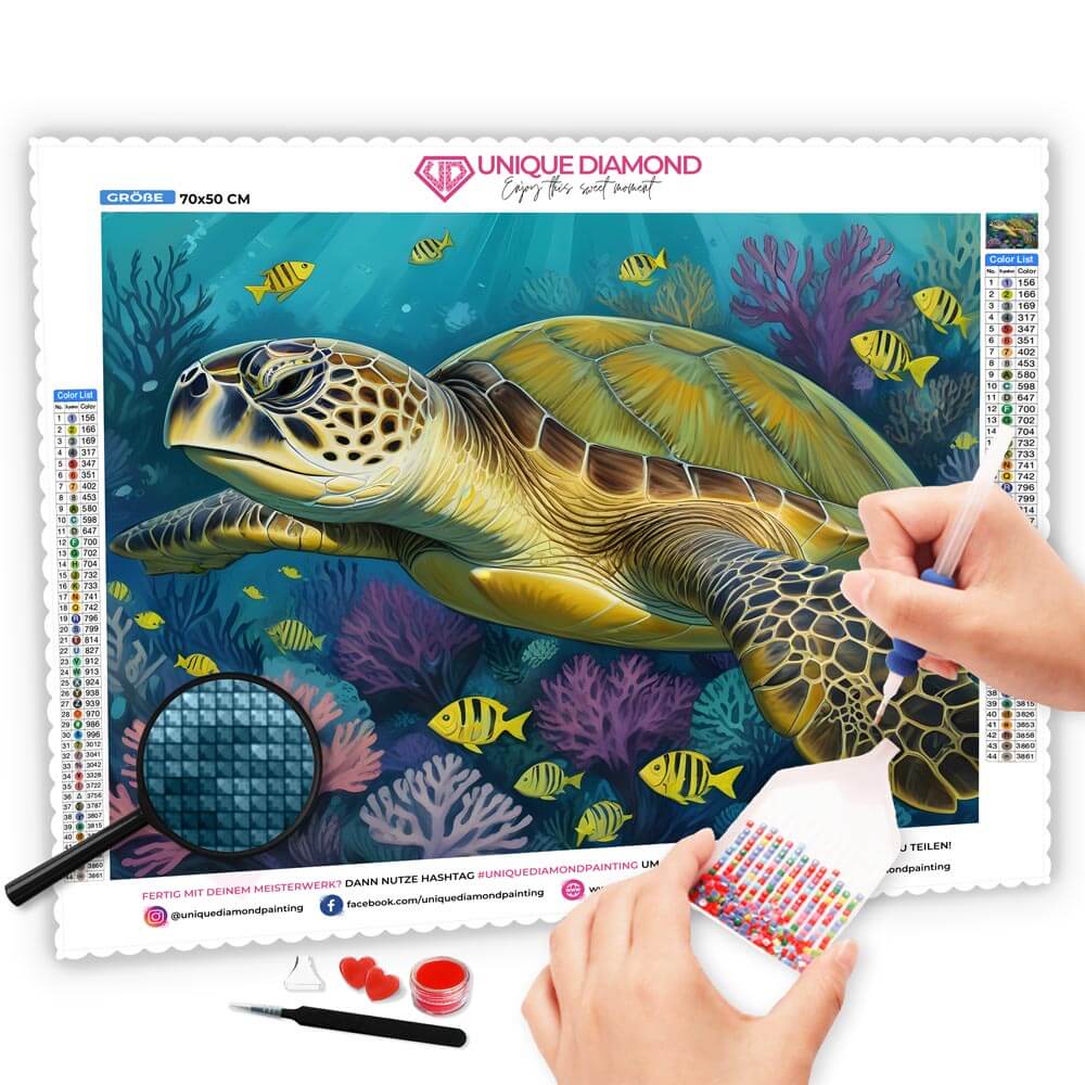 5D Diamond Painting AB Steine Schildkröte mit 100 Farben, Unique-Diamond