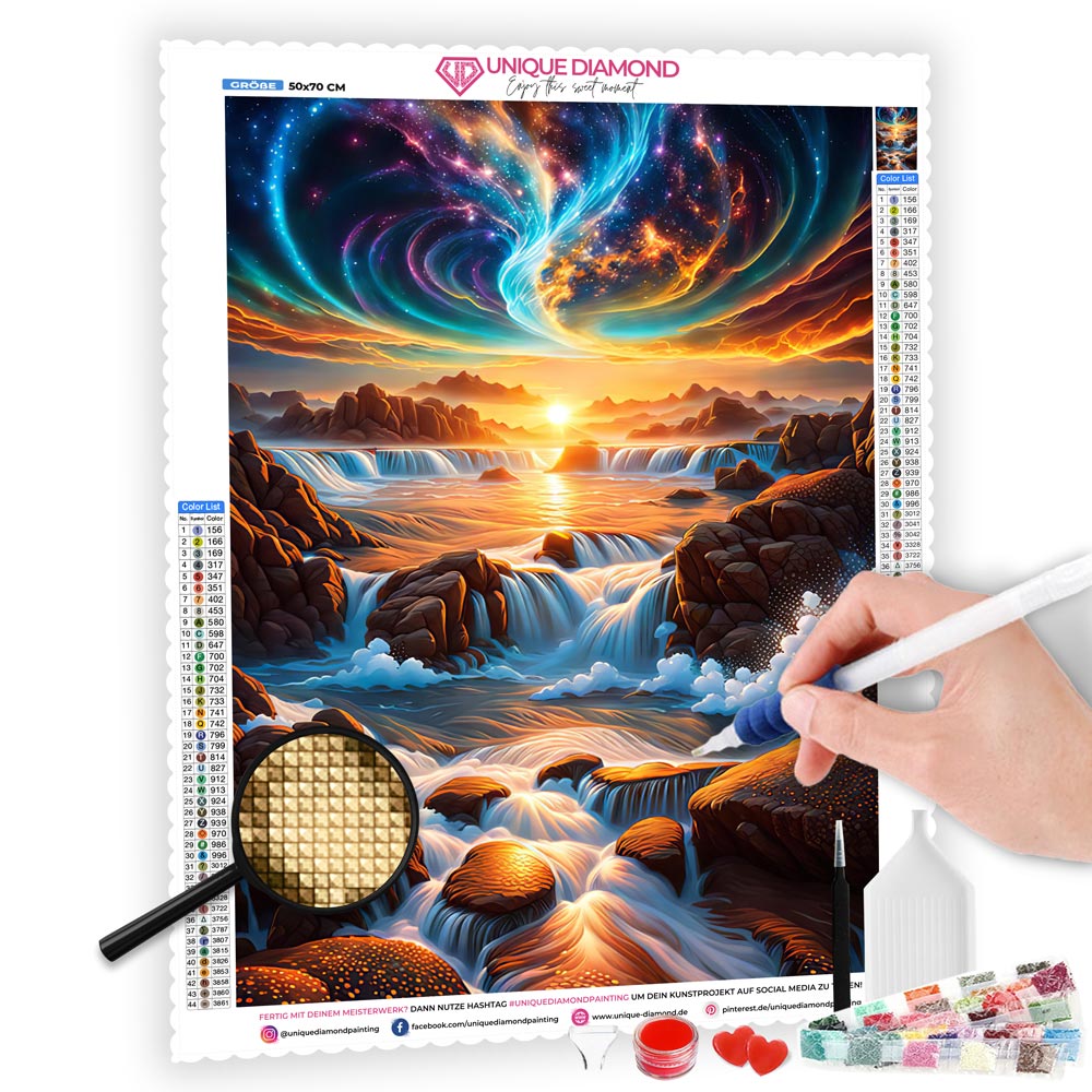 5D Diamond Painting AB Steine Sonnenuntergang mit 100 Farben, Unique-Diamond