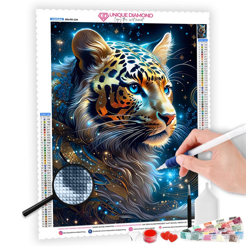 5D Diamond Painting AB Steine Starry Sky Leopard, Unique-Diamond