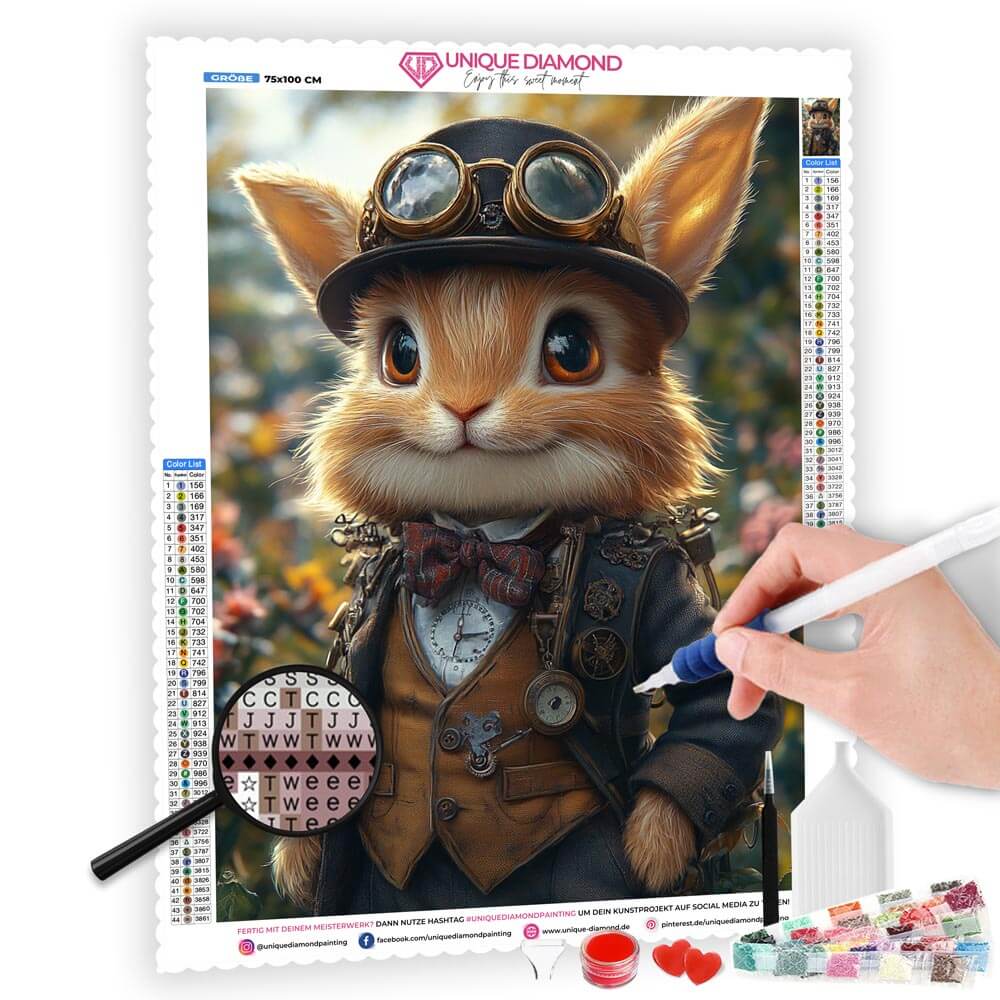 5D Diamond Painting AB Steine - Steampunk Hase, Unique-Diamond