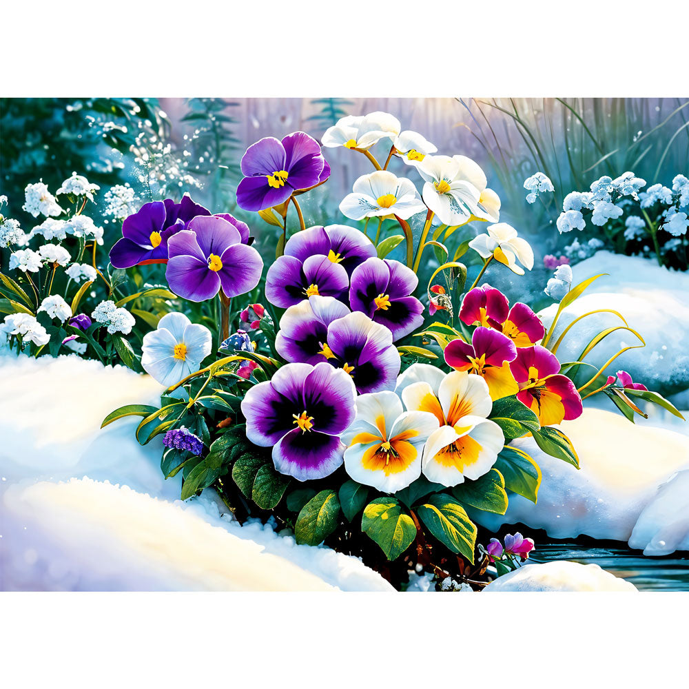 5D Diamond Painting – Stiefmütterchen im Schnee Unique-Diamond