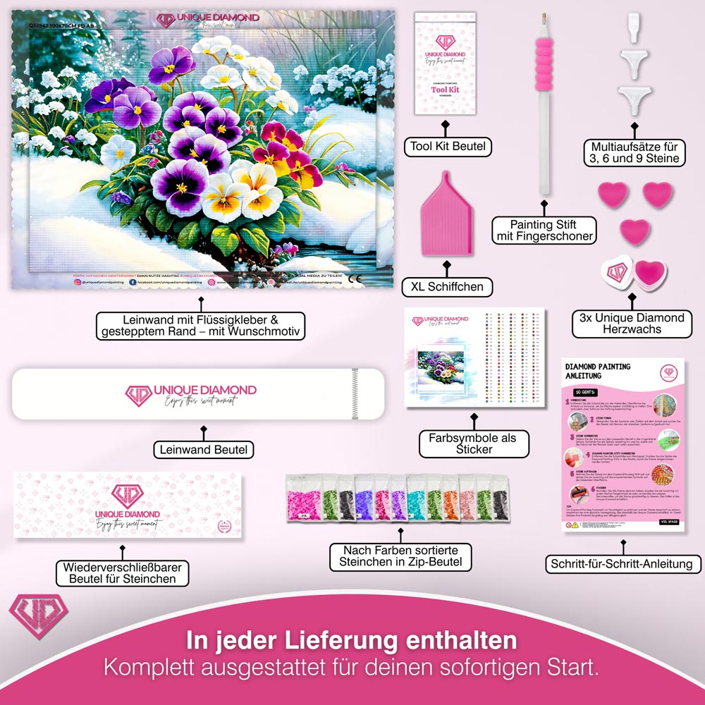 5D Diamond Painting – Stiefmütterchen im Schnee Unique-Diamond