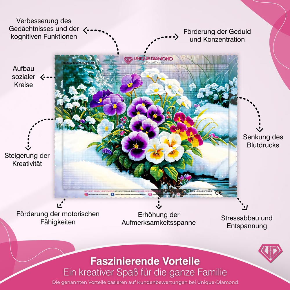 5D Diamond Painting – Stiefmütterchen im Schnee Unique-Diamond