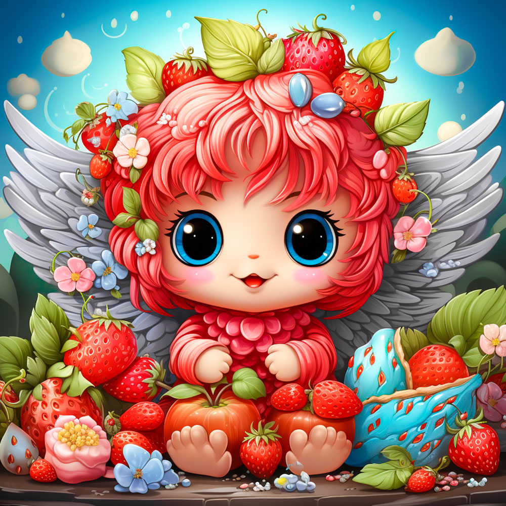 5D Diamond Painting AB Steine Strawberry Angel, Unique-Diamond