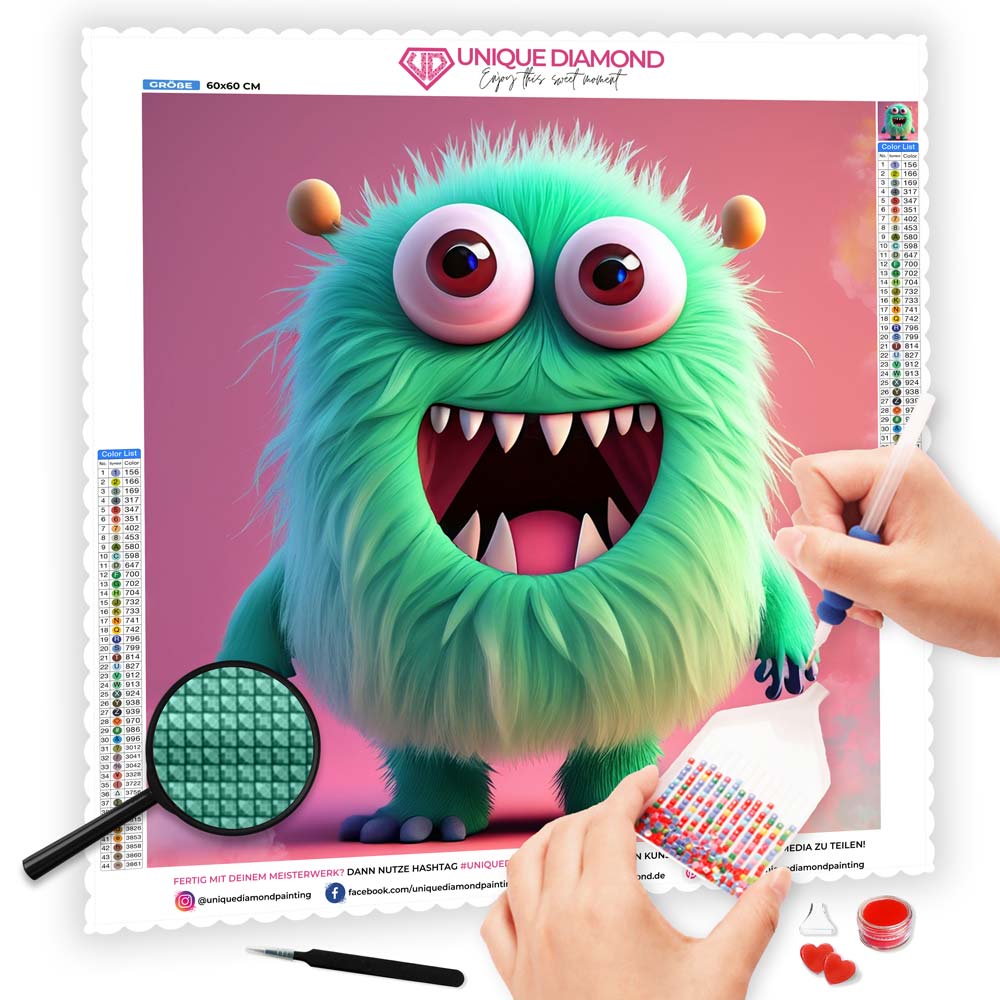 5D Diamond Painting AB Steine Sweet Green Monster, Unique-Diamond