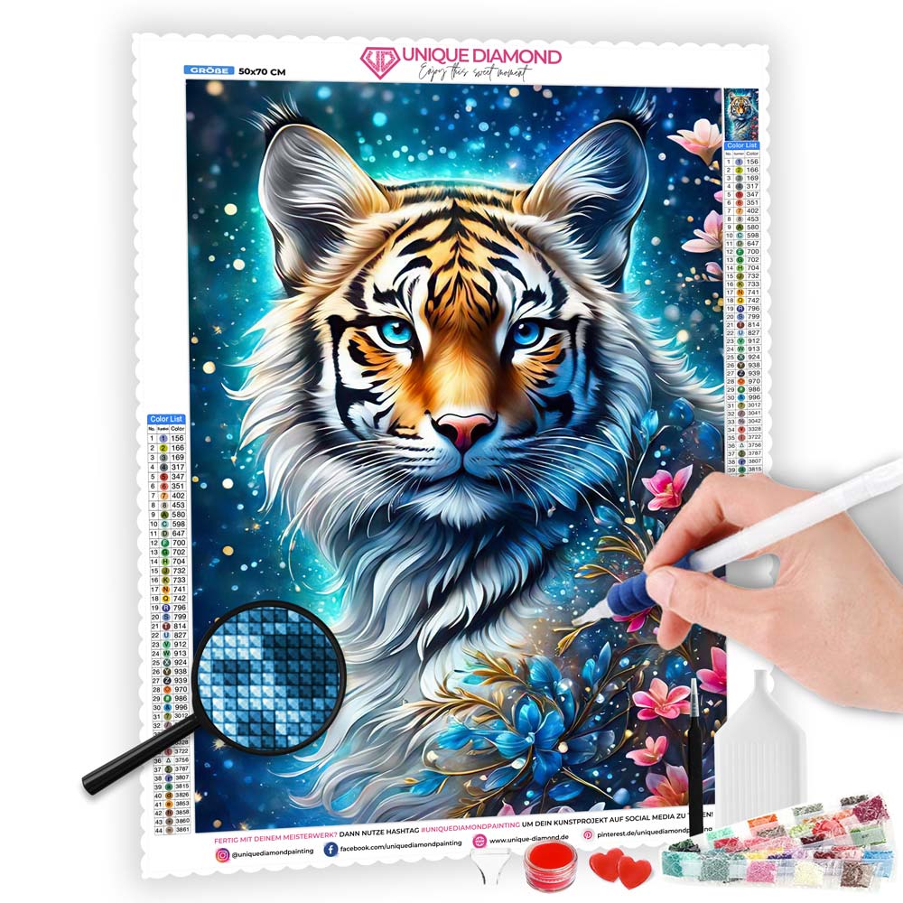 5D Diamond Painting AB Steine Tiger Mit Blumen, Unique-Diamond