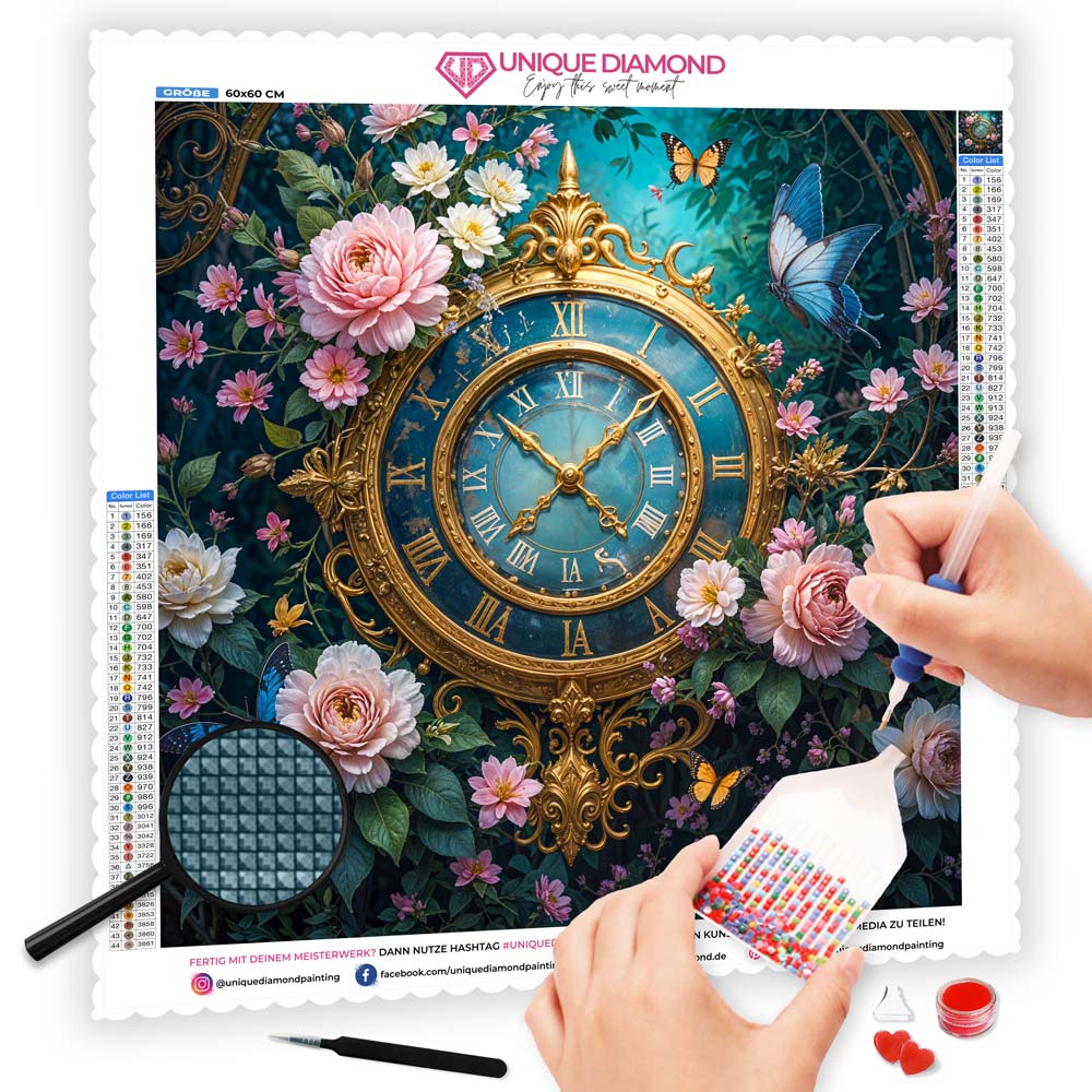 5D Diamond Painting AB Steine Time mit 100 Farben, Unique-Diamond