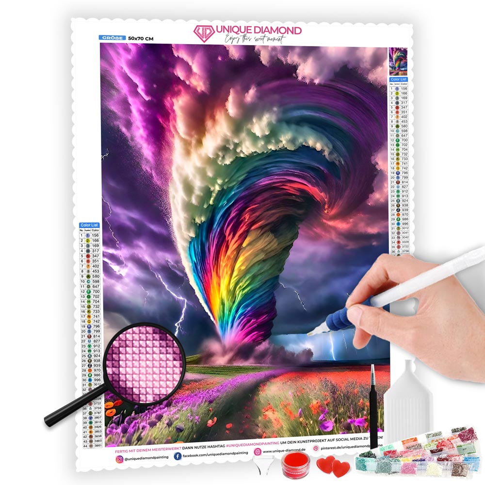 5D Diamond Painting AB Steine Tornado mit 100 Farben, Unique-Diamond