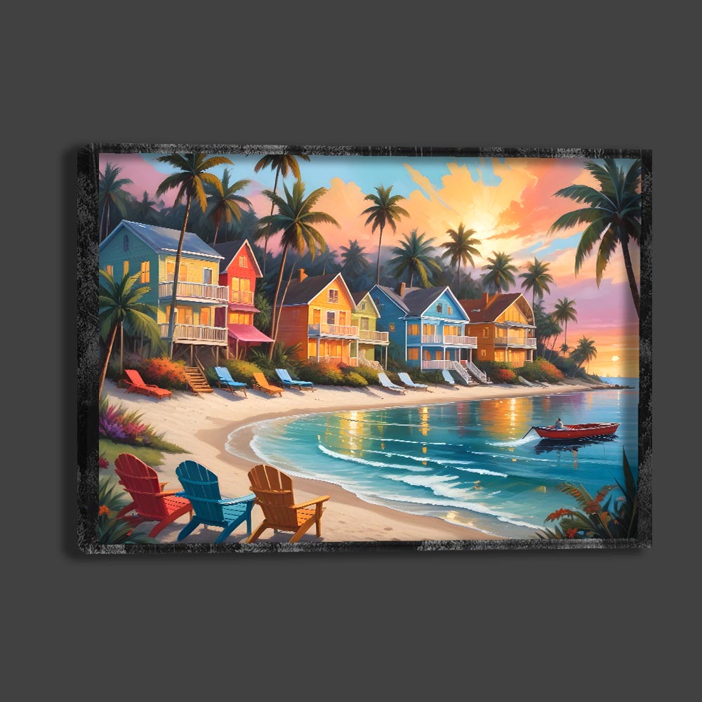 5D Diamond Painting AB Steine Tropical Beach Town mit 100 Farben, Unique-Diamond