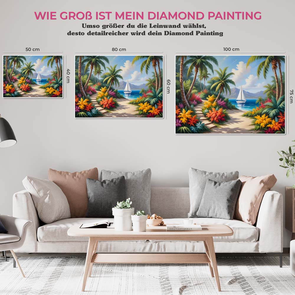5D Diamond Painting AB Steine Tropical Beach mit 100 Farben, Unique-Diamond