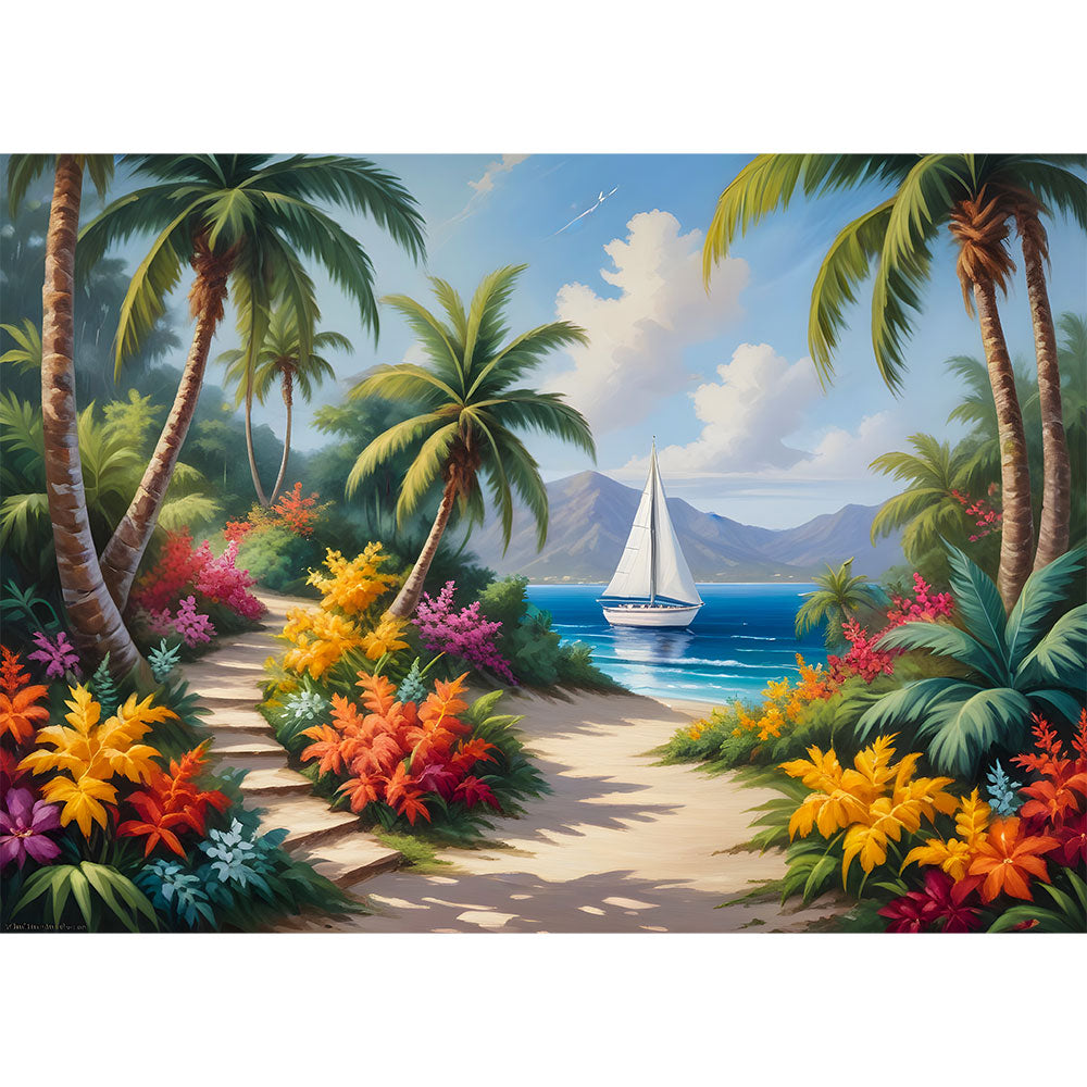 5D Diamond Painting AB Steine Tropical Beach mit 100 Farben, Unique-Diamond