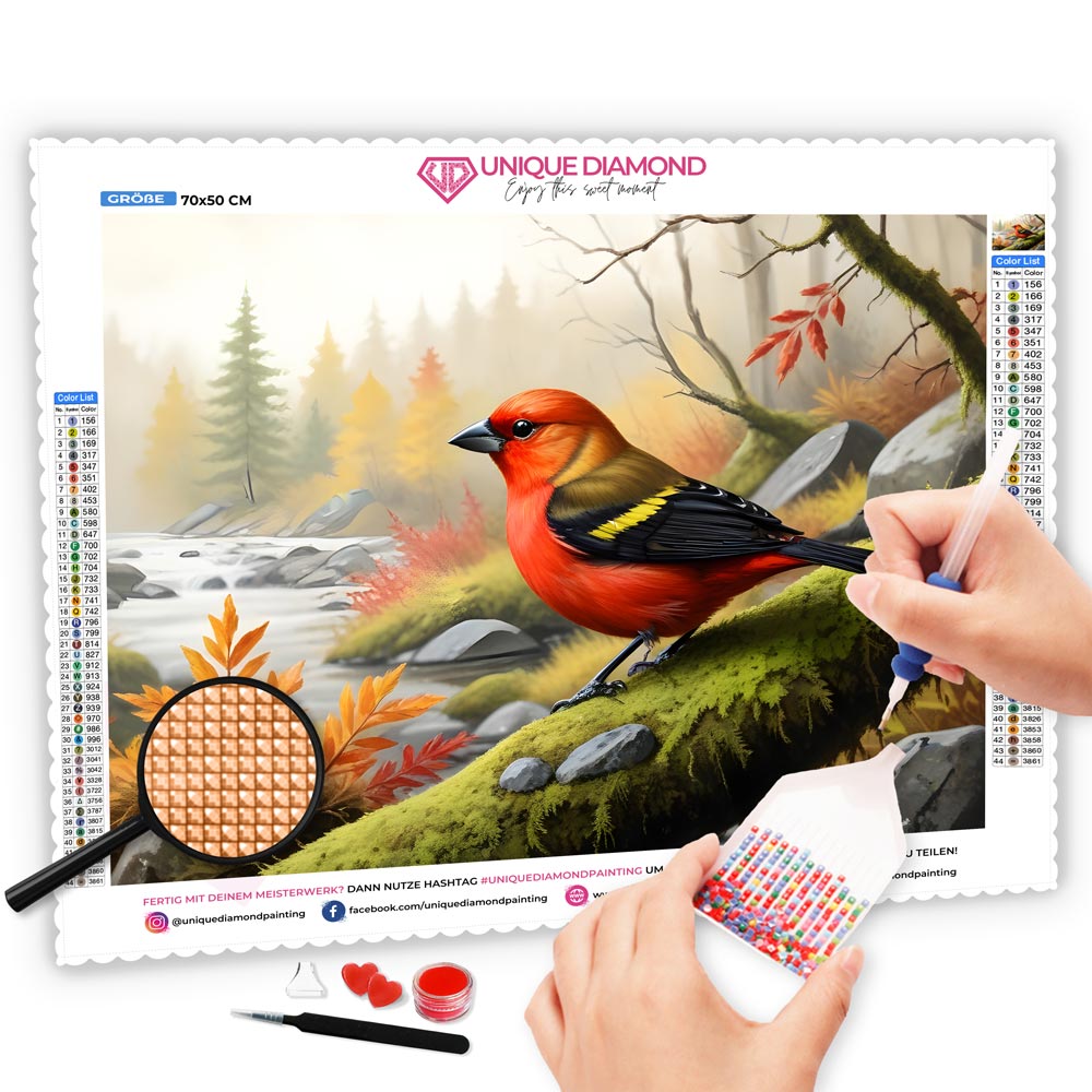 5D Diamond Painting AB Steine Vogel im Herbst, Unique-Diamond