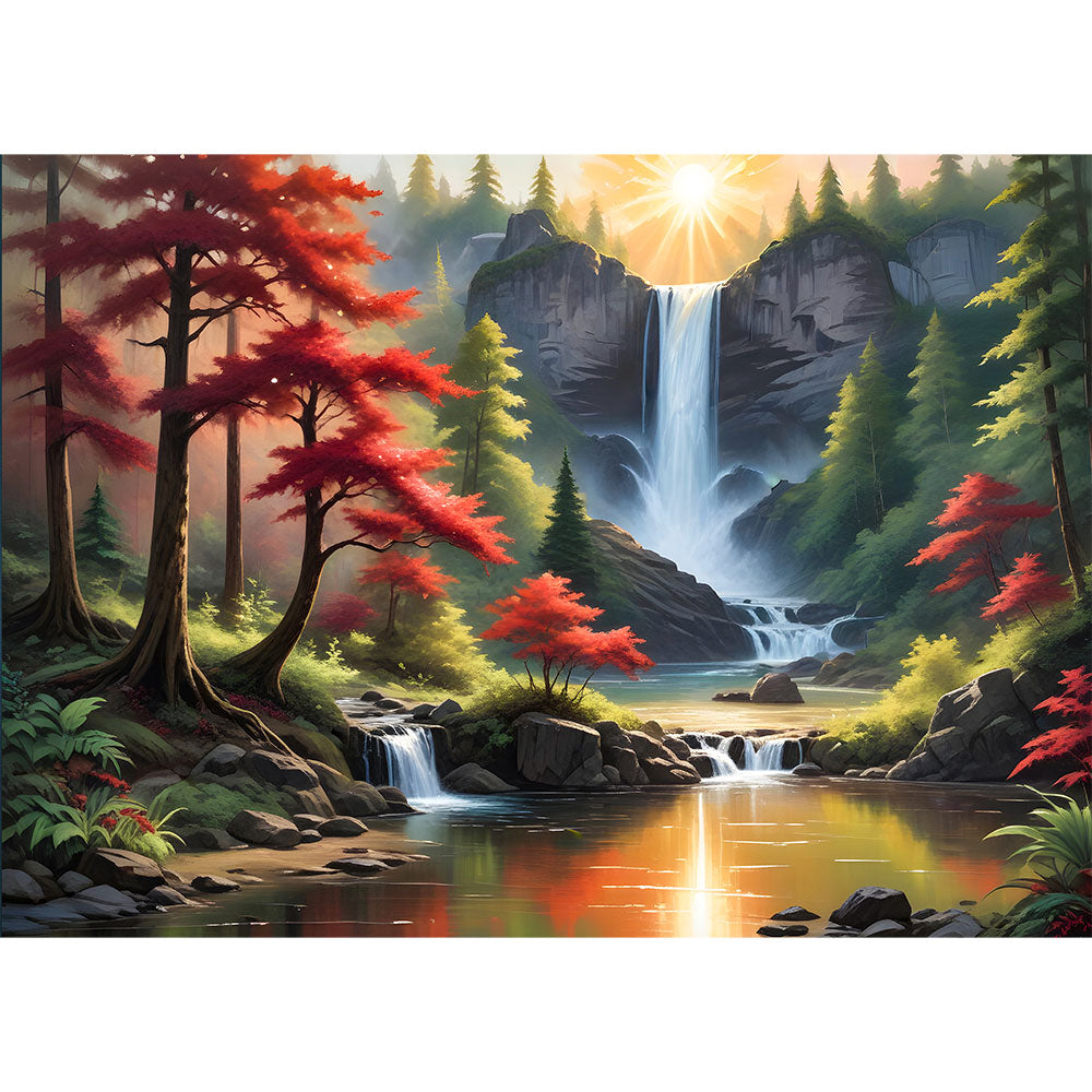 5D Diamond Painting AB Steine Wasserfall mit 100 Farben, Unique-Diamond