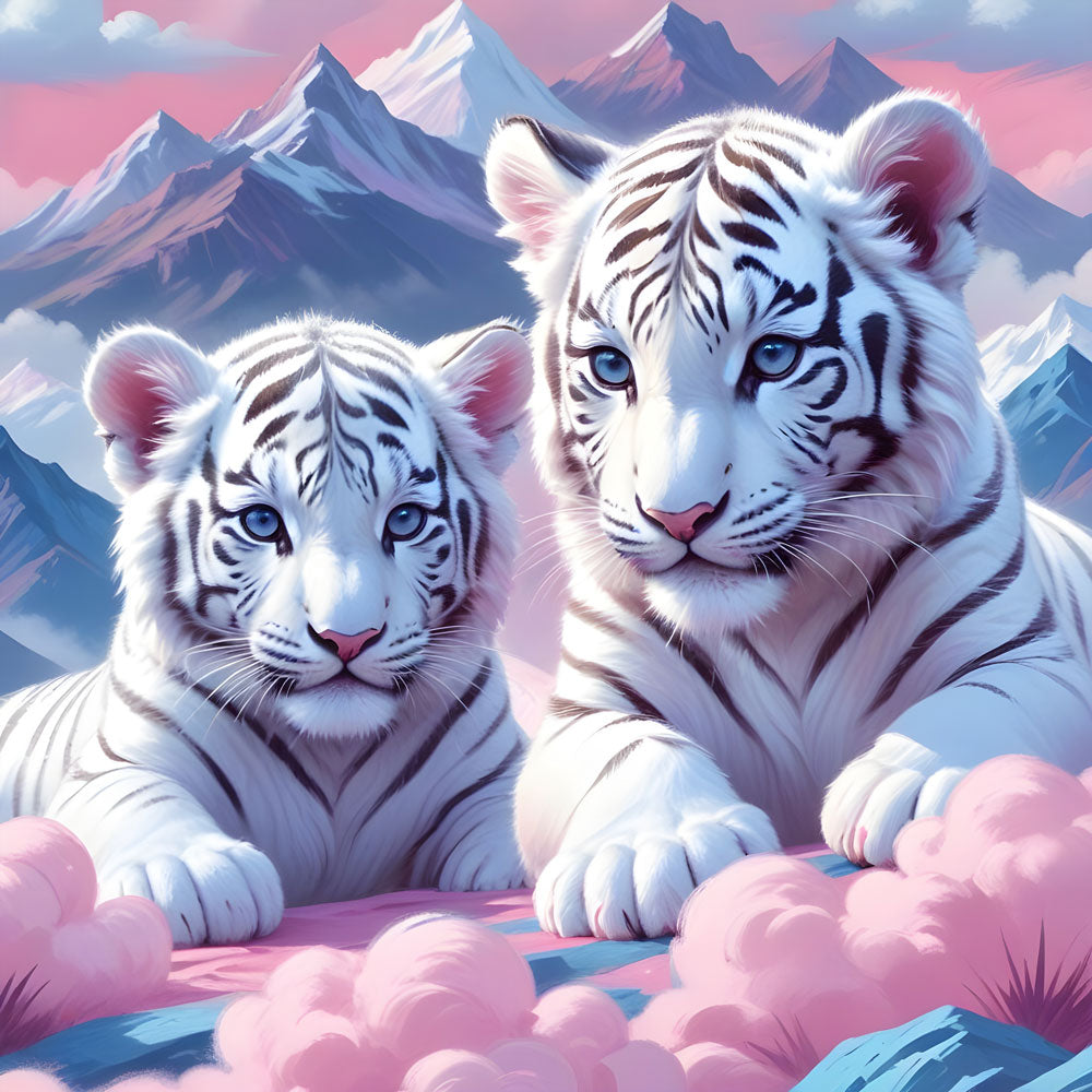 5D Diamond Painting AB Steine White Tiger mit 100 Farben, Unique-Diamond