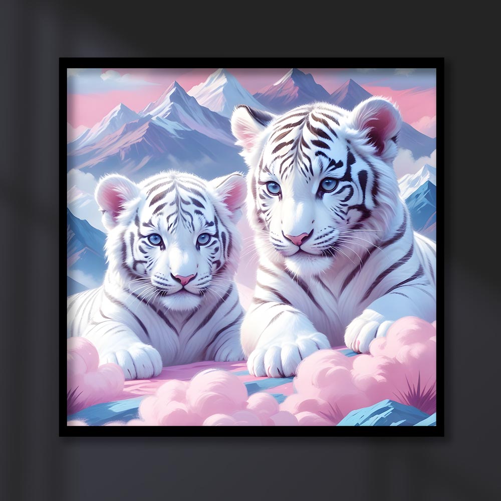 5D Diamond Painting AB Steine White Tiger mit 100 Farben, Unique-Diamond