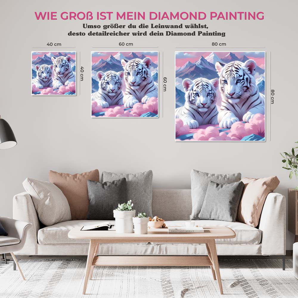 5D Diamond Painting AB Steine White Tiger mit 100 Farben, Unique-Diamond