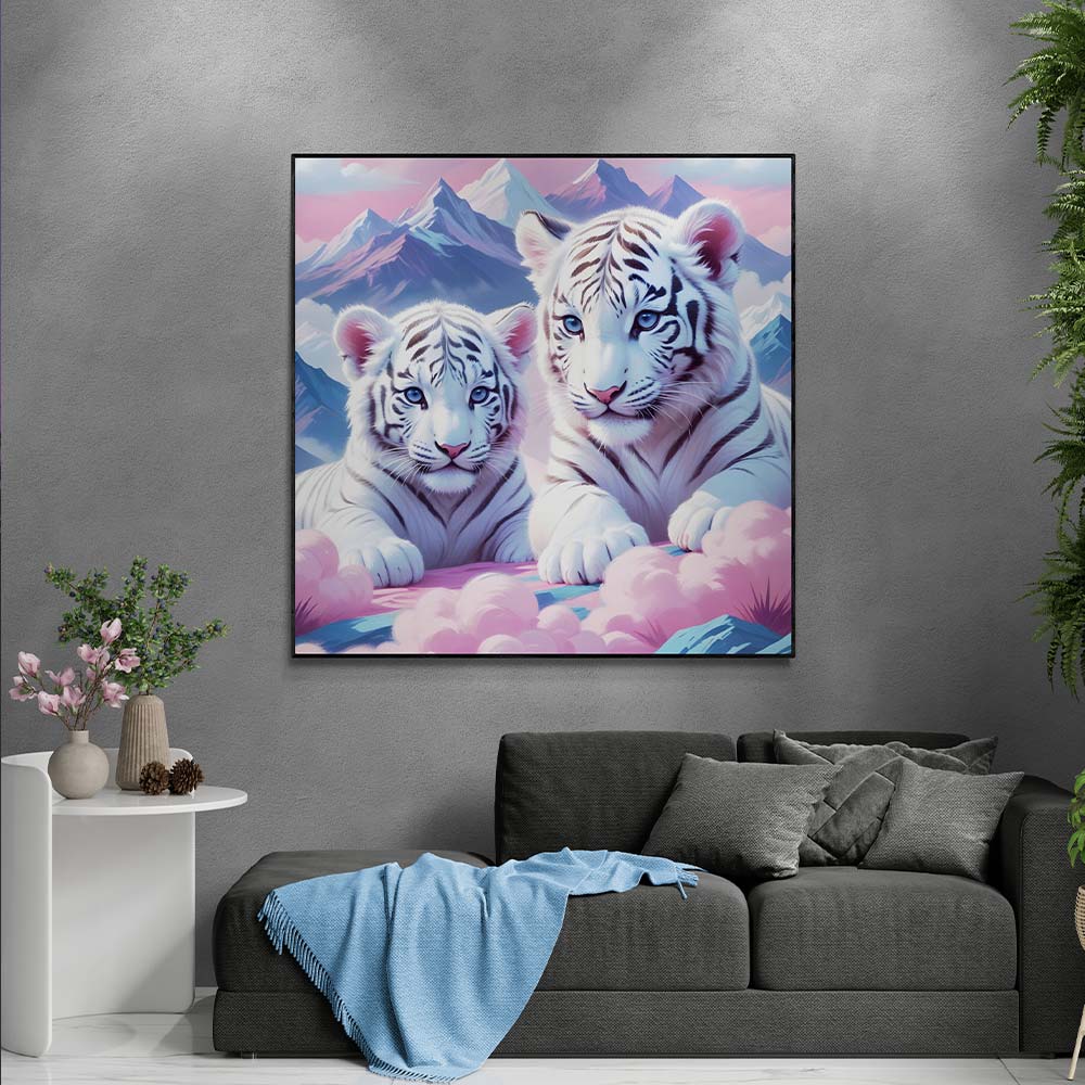 5D Diamond Painting AB Steine White Tiger mit 100 Farben, Unique-Diamond