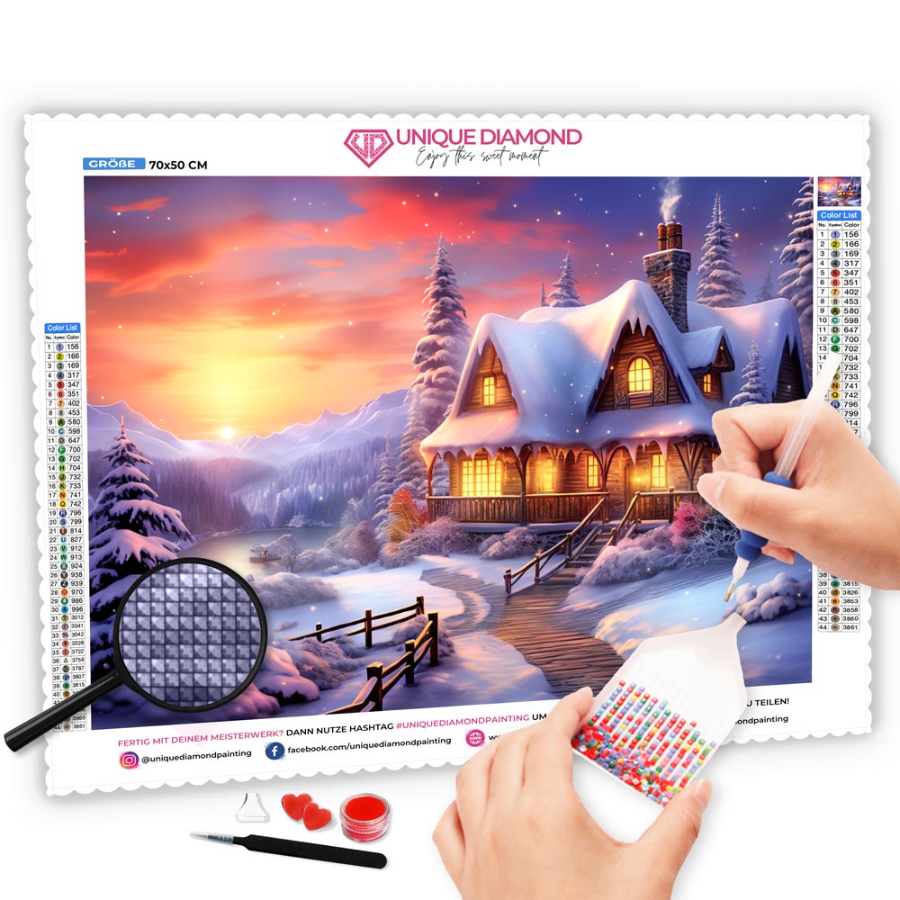 5D Diamond Painting AB Steine Winter Landschaft, Unique-Diamond