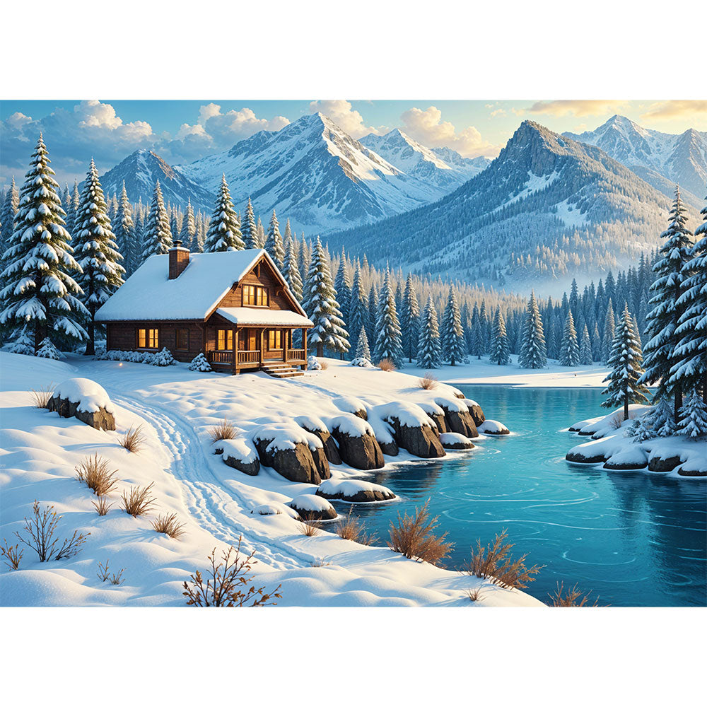 5D Diamond Painting AB Steine - Winterzauber am Bergsee, Unique-Diamond