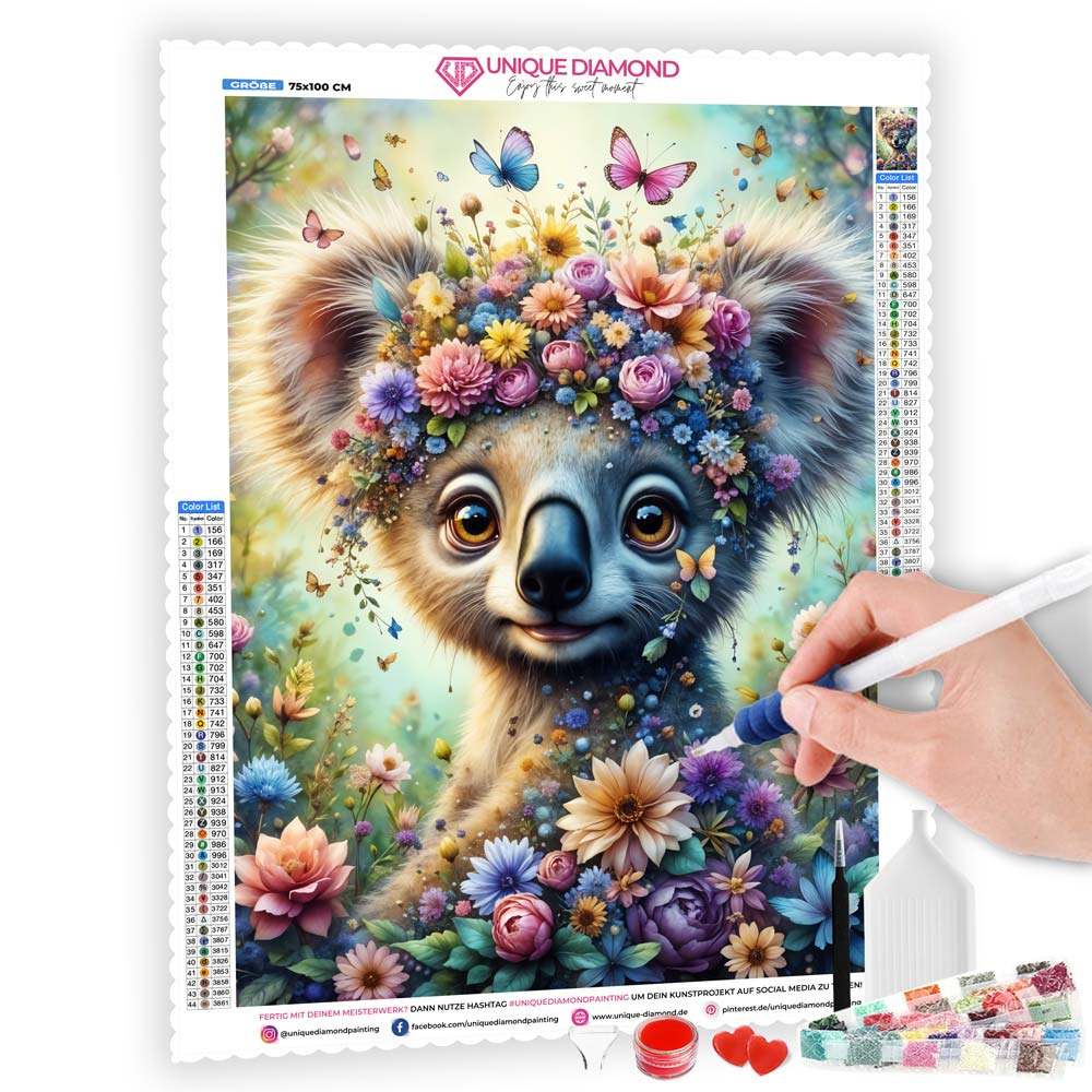 5D Diamond Painting AB Steine – Blütenzauber Koala, Unique-Diamond