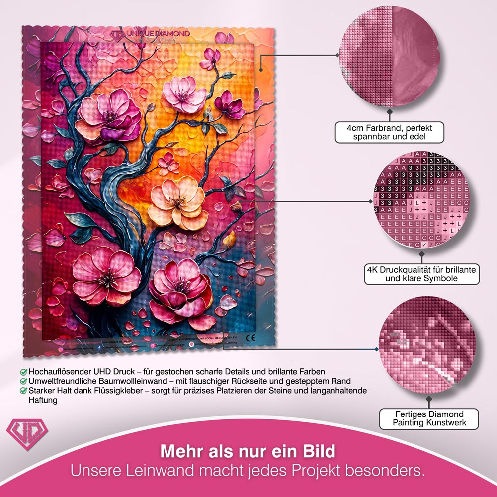 5D Diamond Painting – Blütenzauber im Abendlicht Unique-Diamond