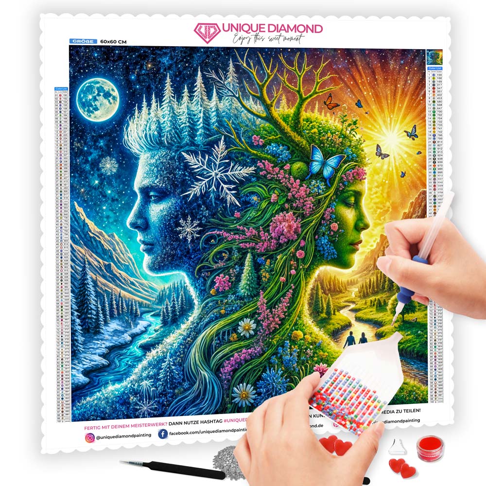 5D Diamond Painting AB Steine – Dualität der Elemente, Unique-Diamond