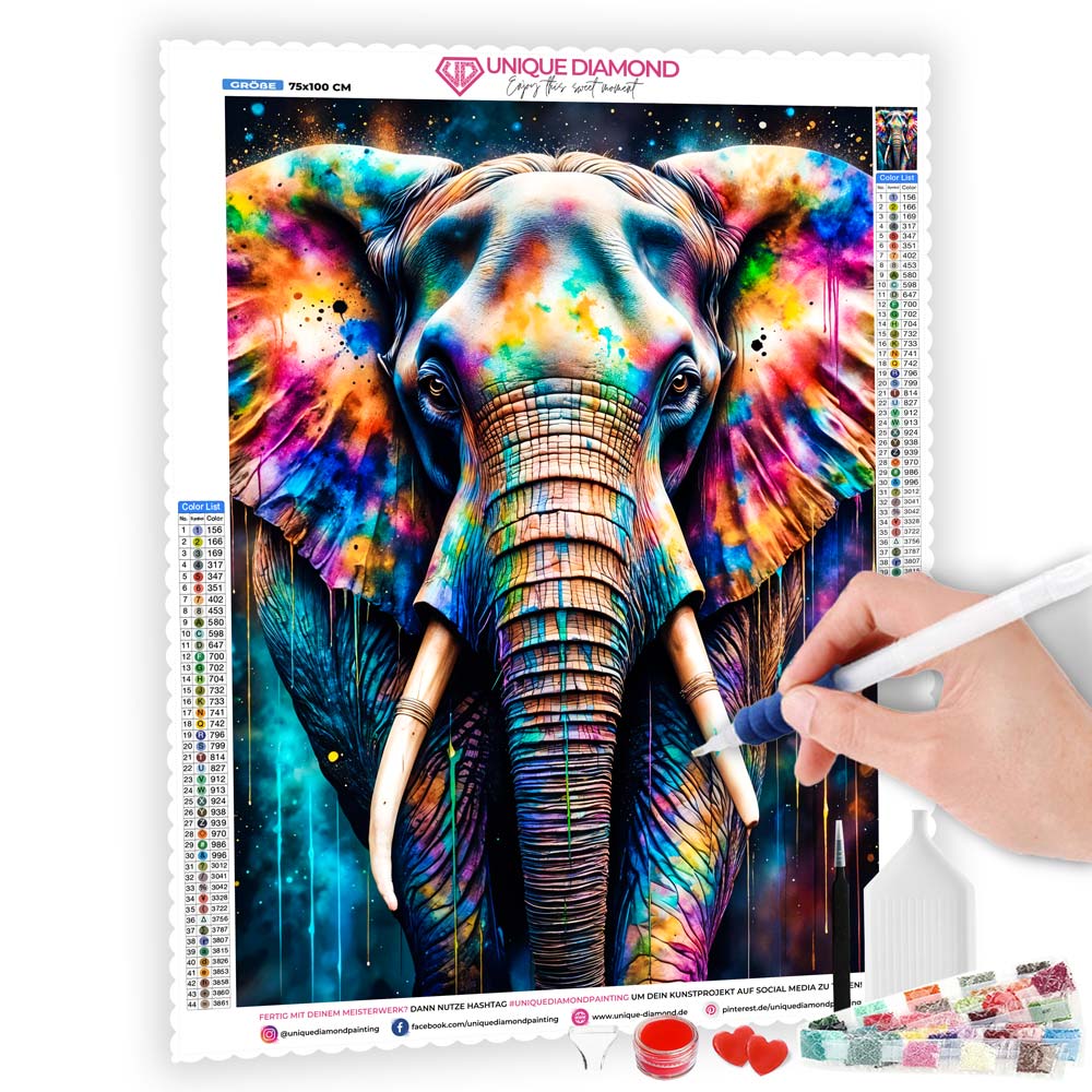 5D Diamond Painting AB Steine – Farbrausch Elefant, Unique-Diamond