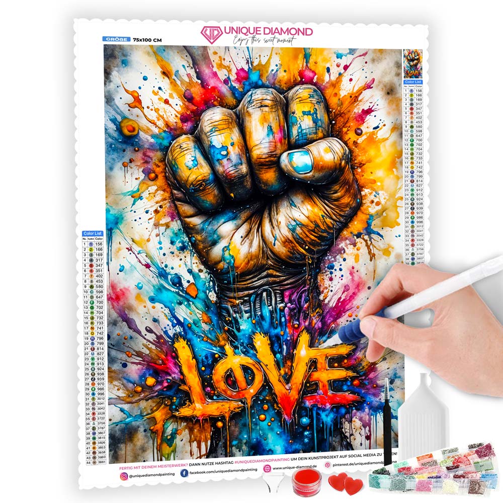 5D Diamond Painting AB Steine – Fist of Love, Unique-Diamond