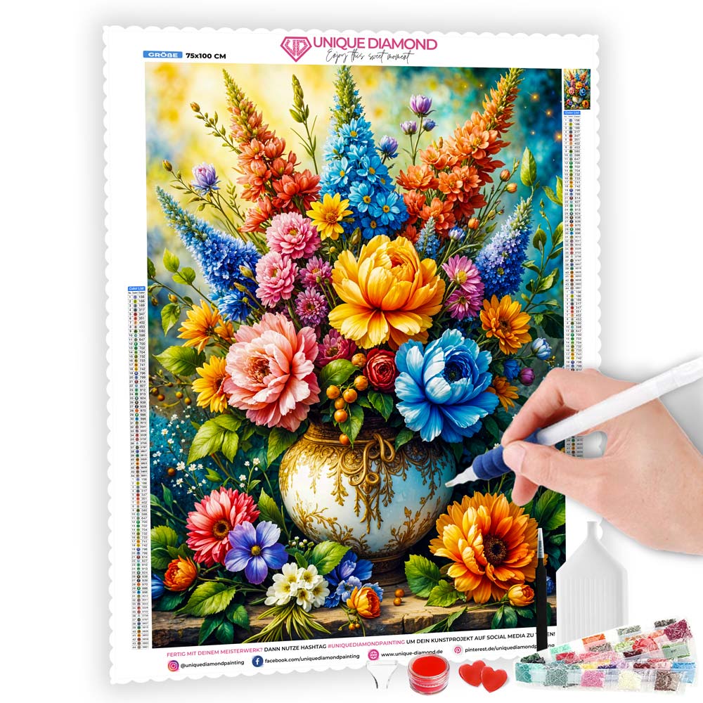 5D Diamond Painting AB Steine – Florale Symphonie mit 100 Farben, Unique-Diamond