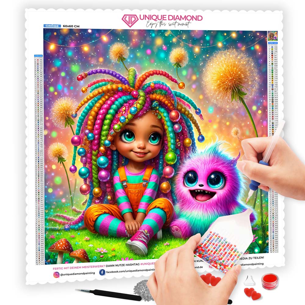 5D Diamond Painting AB Steine – Funkelfreunde im Zaubergarten, Unique-Diamond