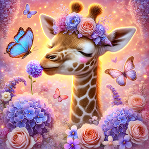 5D Diamond Painting AB Steine – Giraffenpoesie im Blütenzauber, Unique-Diamond