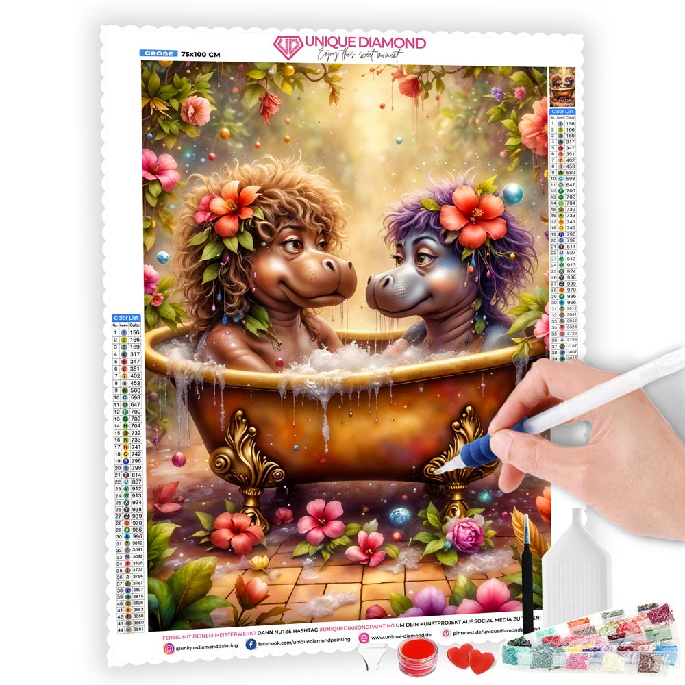 5D Diamond Painting AB Steine – Hippo Spa Deluxe, Unique-Diamond