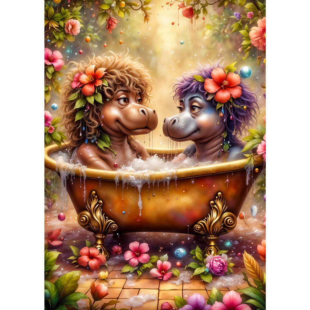 5D Diamond Painting AB Steine – Hippo Spa Deluxe, Unique-Diamond