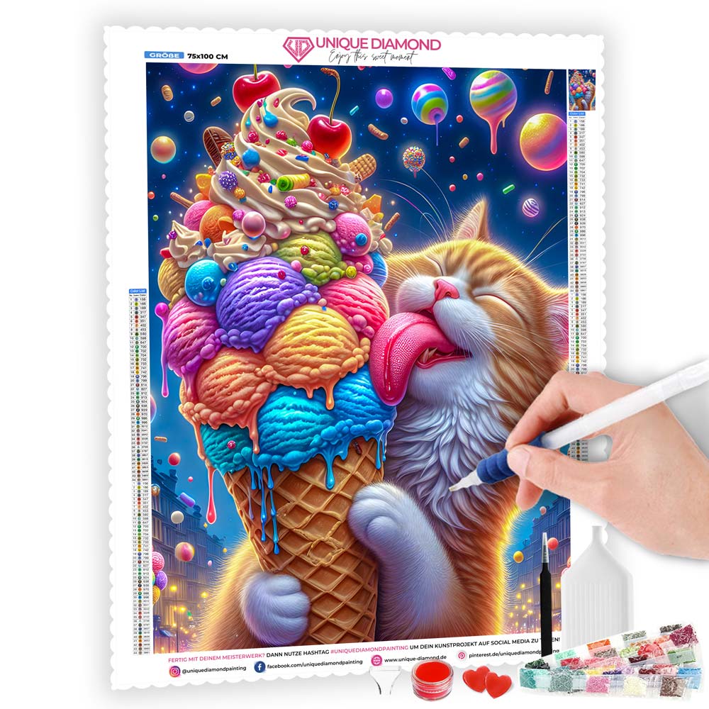 5D Diamond Painting AB Steine – Karamella und der Eisplanet mit 100 Farben, Unique-Diamond