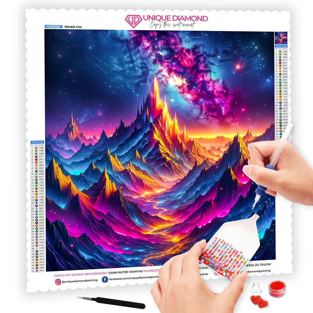 5D Diamond Painting AB Steine – Neonberge im Galaxielicht, Unique-Diamond