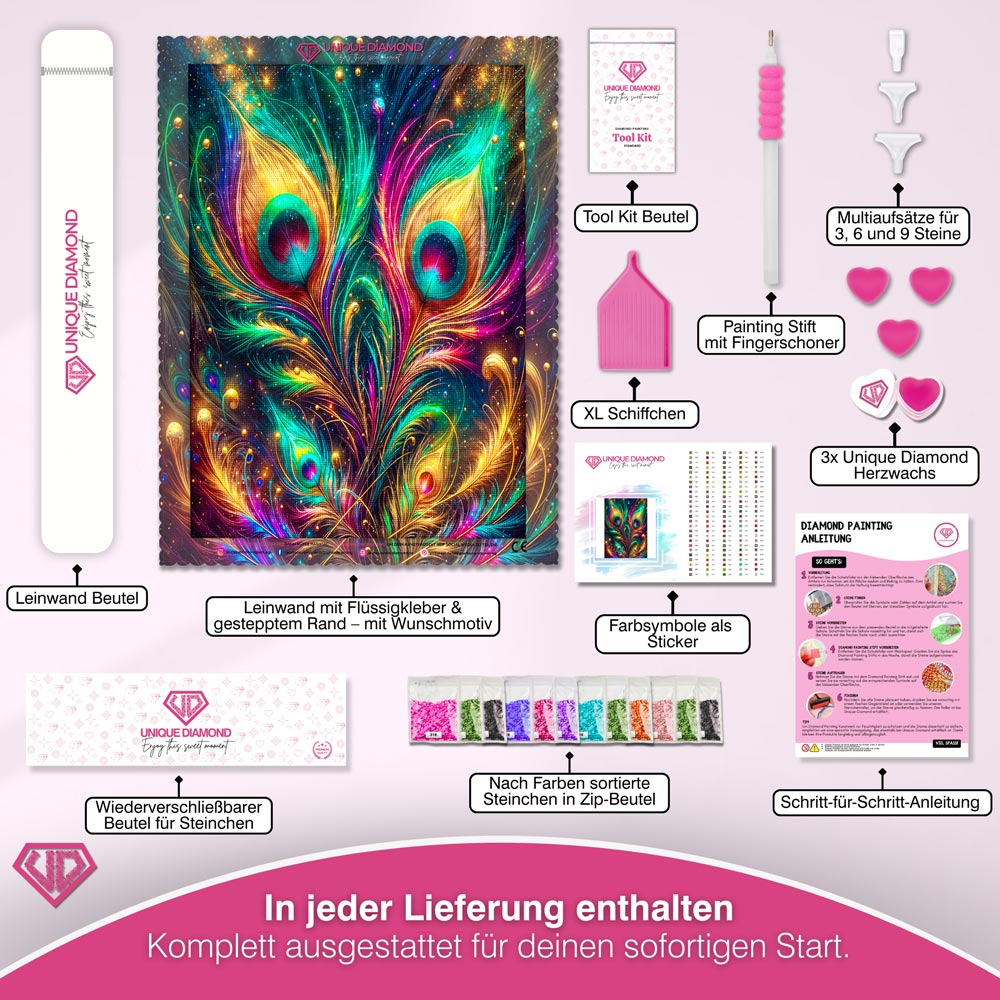 5D Diamond Painting – Pfauenglanz im Sternenlicht Unique-Diamond