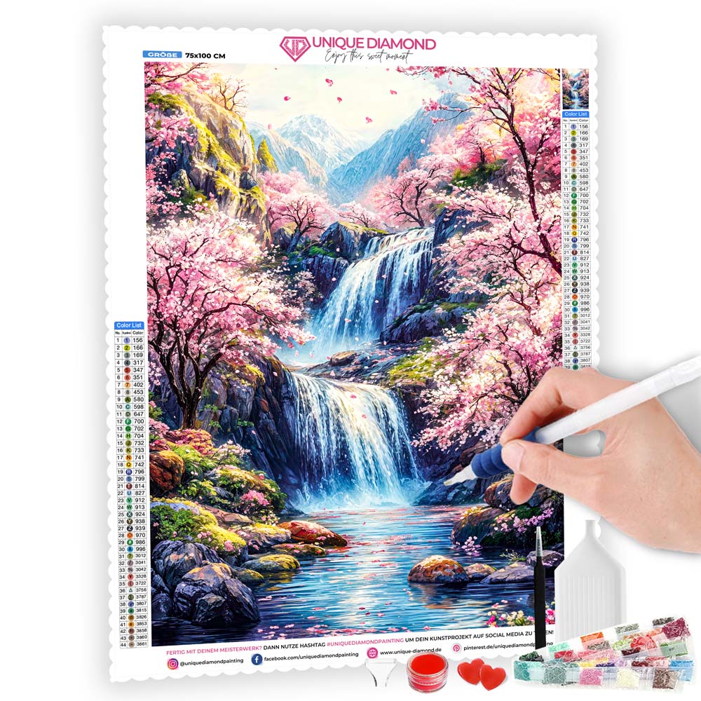 5D Diamond Painting AB Steine – Sakura Falls, Unique-Diamond