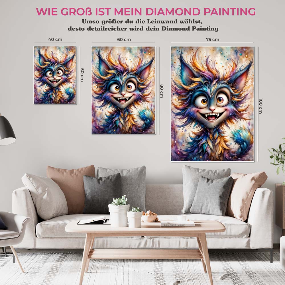 5D Diamond Painting AB Steine – Schillernde Grinsekatze, Unique-Diamond