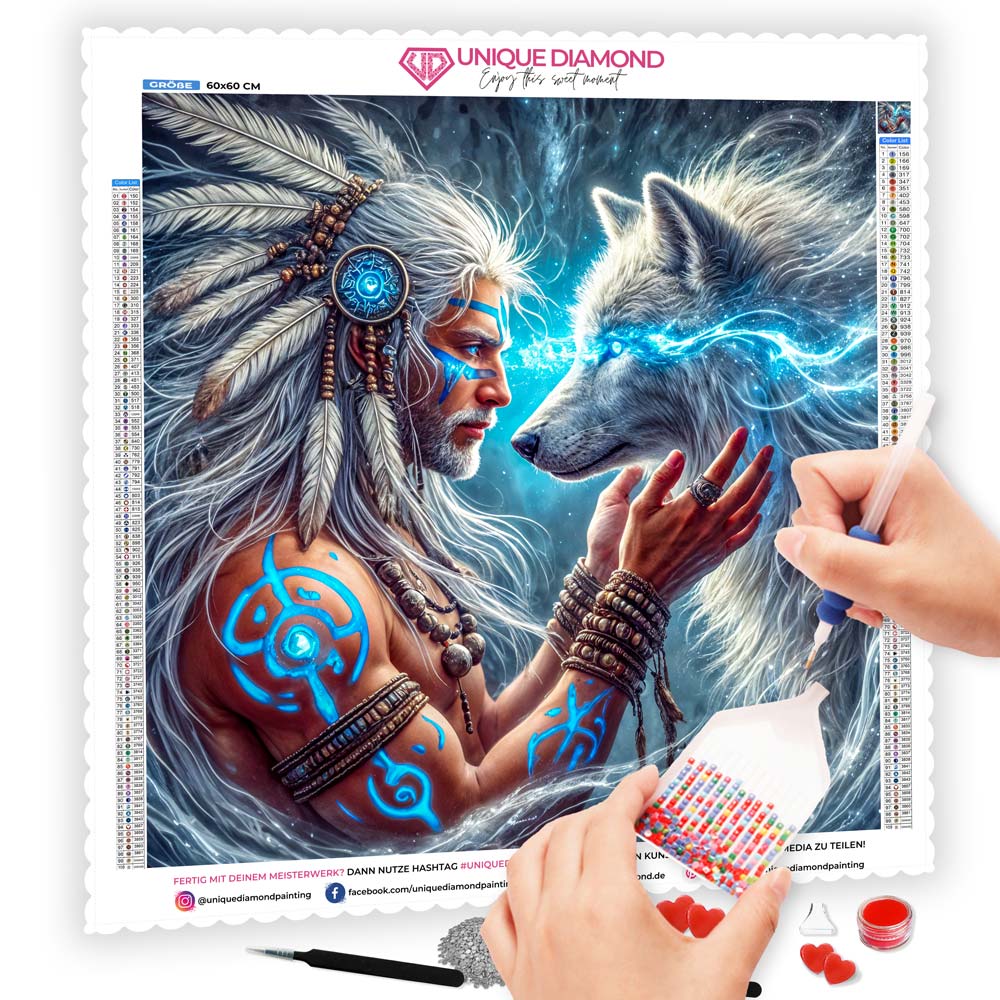 5D Diamond Painting AB Steine – Seelenverbindung des Wolfes, Unique-Diamond