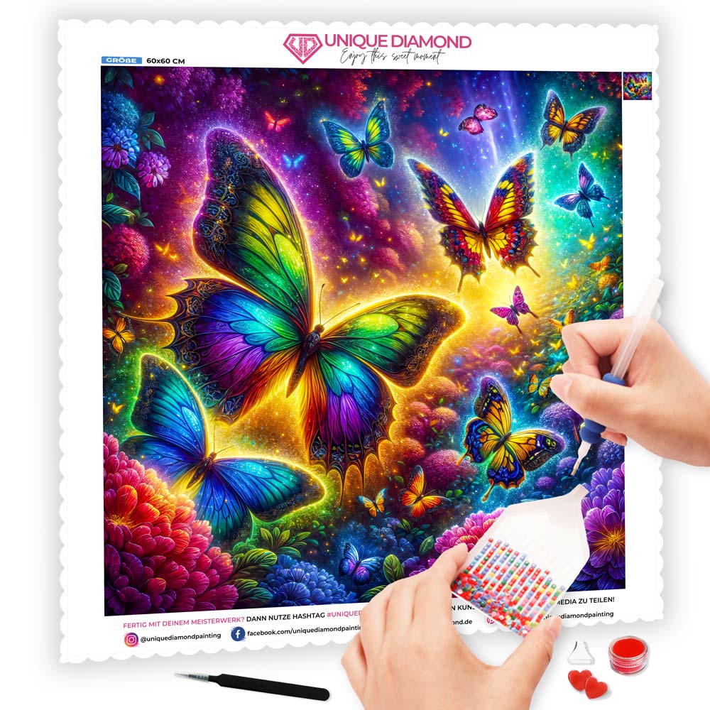 5D Diamond Painting AB Steine – Tanz der Farbenflügel mit 100 Farben, Unique-Diamond