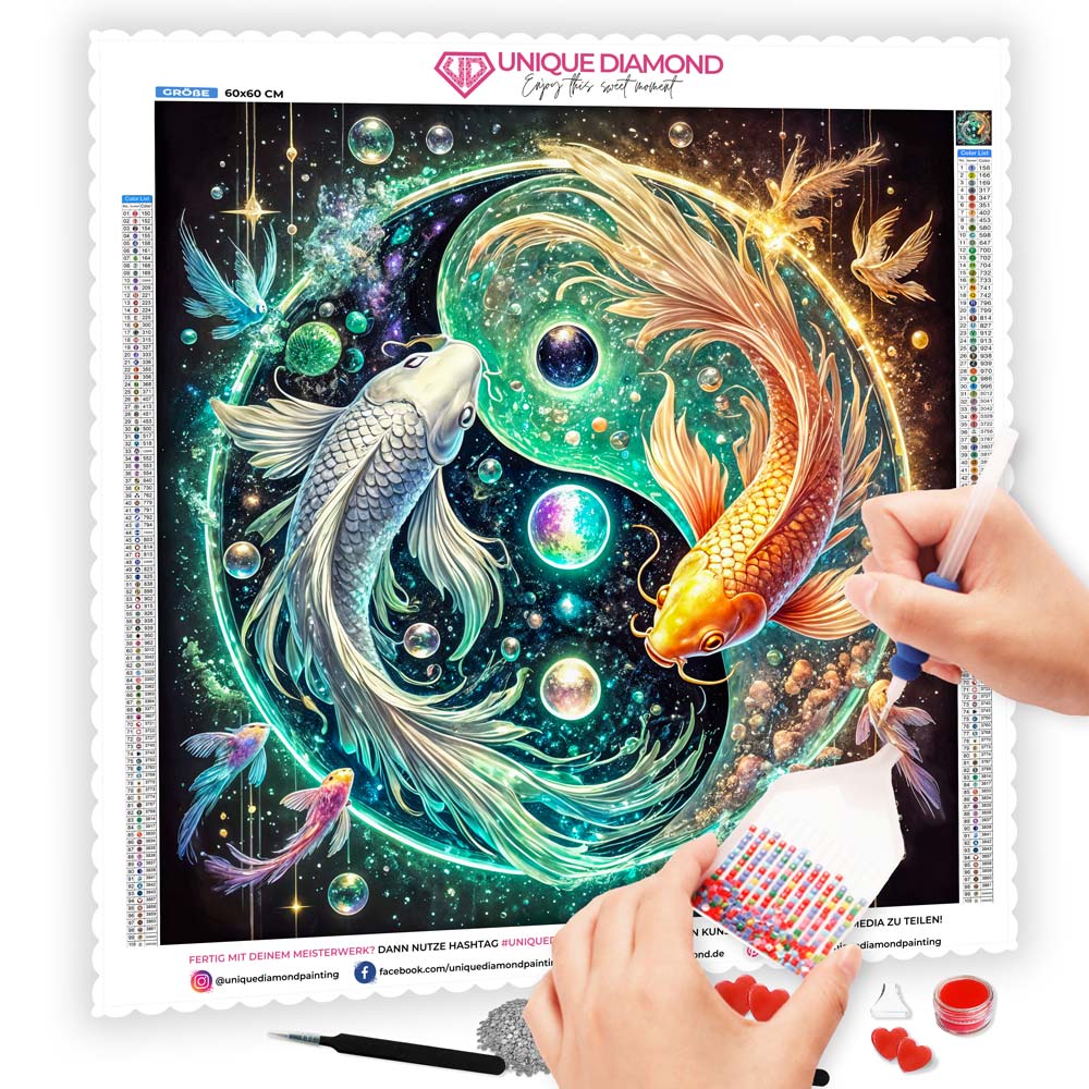 5D Diamond Painting AB Steine – Tanz der Koi im Sternenzirkel, Unique-Diamond