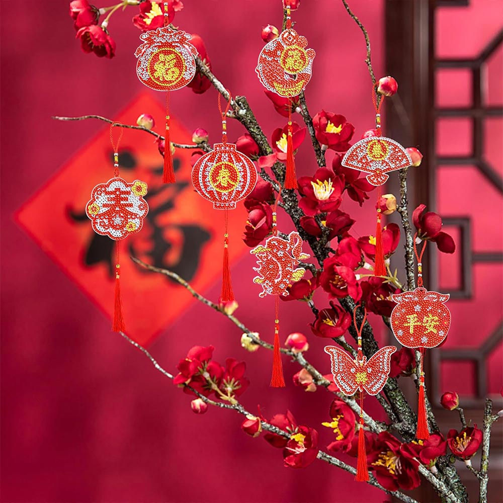 5D Diamond Painting Anhänger Chinesisches Neujahr 8 Stück