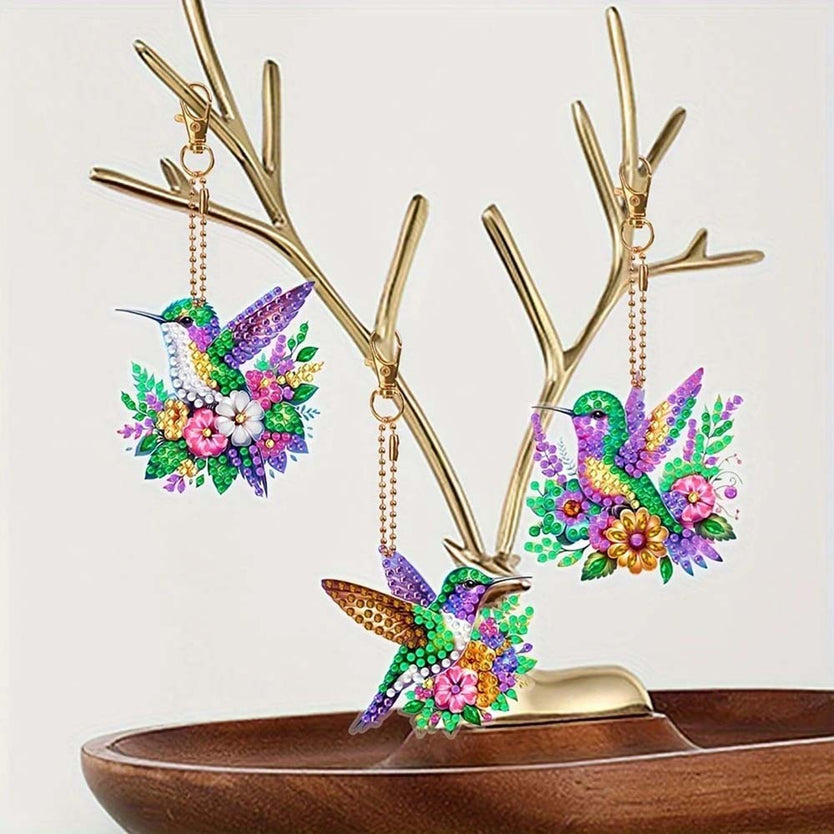 5D Diamond Painting Anhänger – Kolibri-Wunder im Blumenmeer 6 Stück, Unique-Diamond