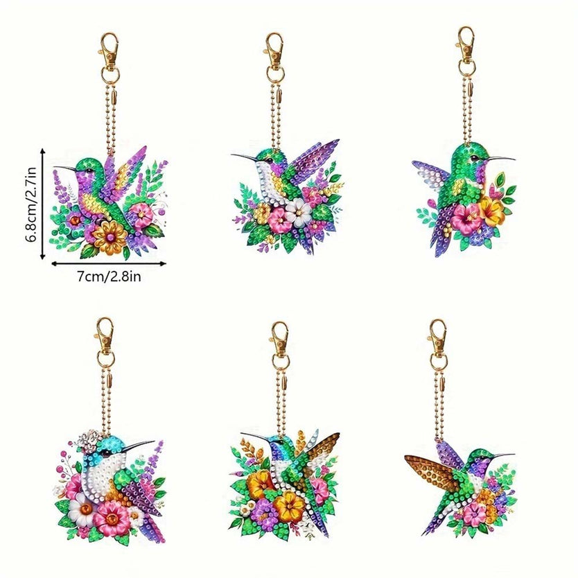 5D Diamond Painting Anhänger – Kolibri-Wunder im Blumenmeer 6 Stück, Unique-Diamond