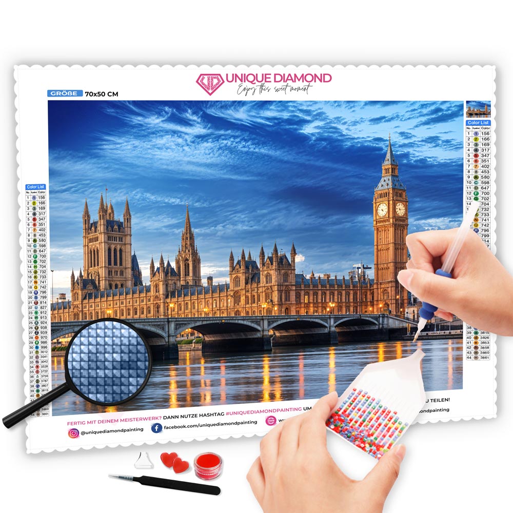 5D Diamond Painting Aussicht auf Big Ben, Unique-Diamond