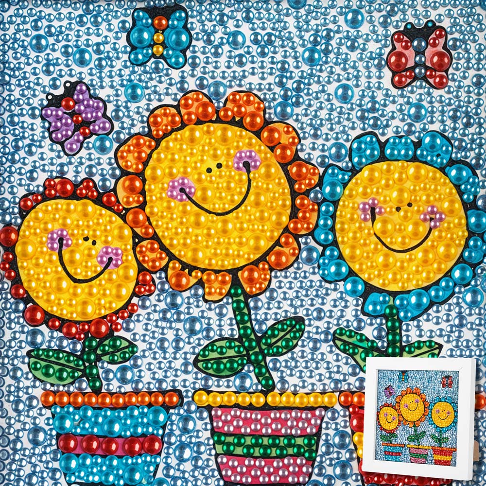 5D Diamond Painting Blumentrio Sunny Smiles mit Strasssteinchen, Unique-Diamond