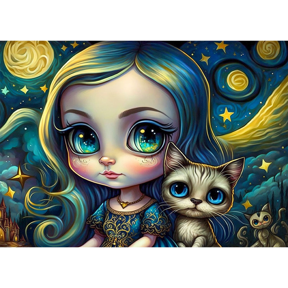 5D Diamond Painting AB Steine Clara With Cat In Moonlight, Unique-Diamond