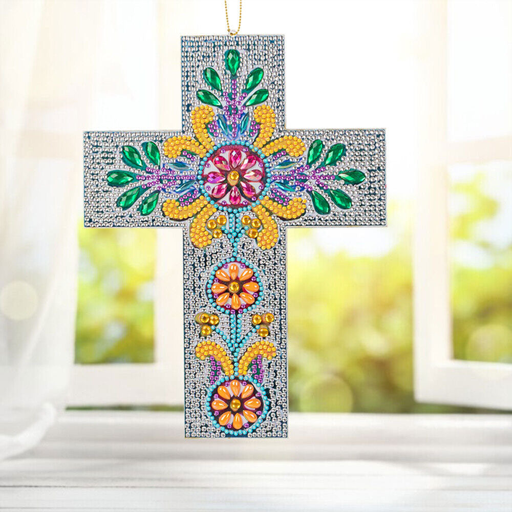 5D Diamond Painting Dekoanhänger Kreuz mit Blume, Unique-Diamond