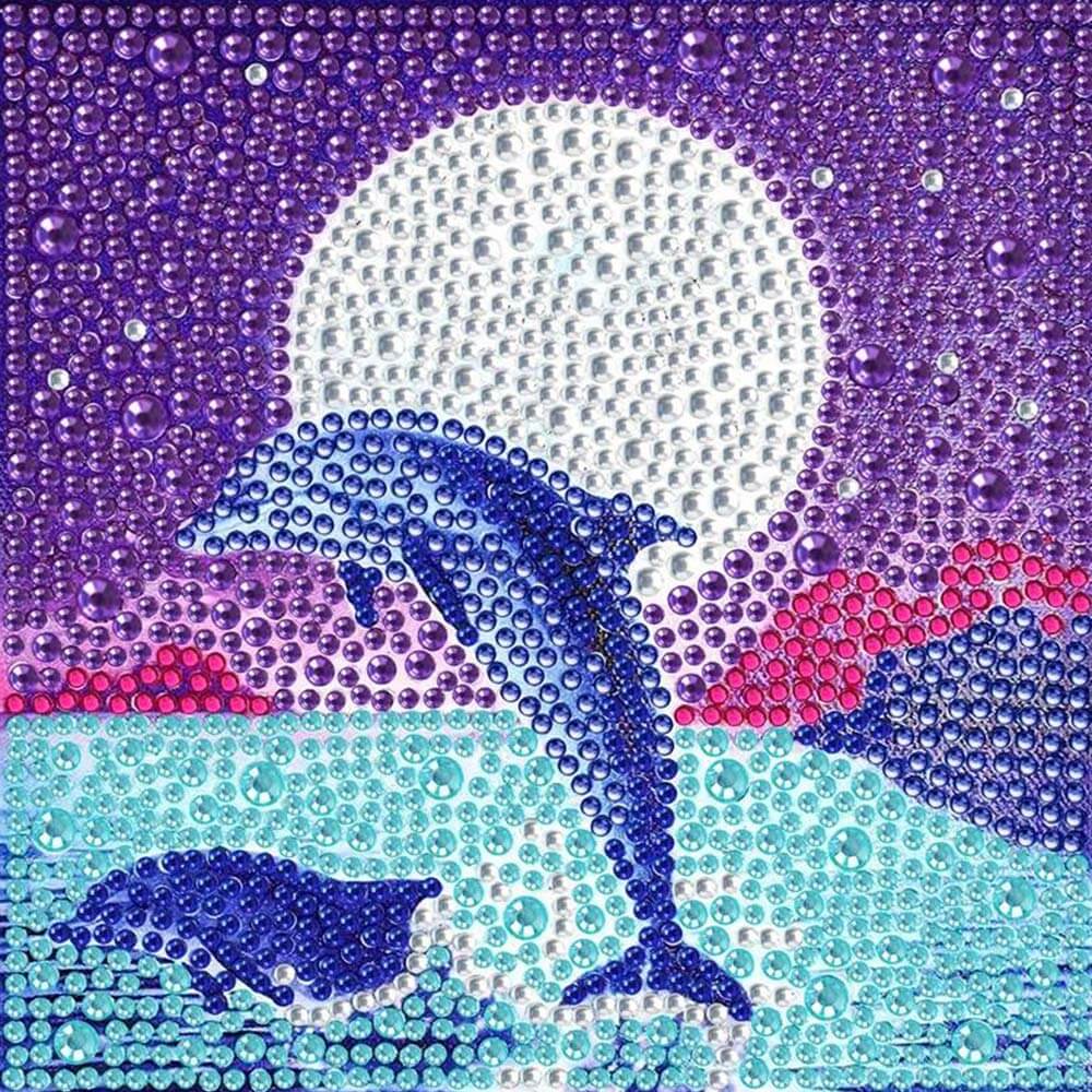 5D Diamond Painting Delfin mit Strasssteinchen, Unique-Diamond